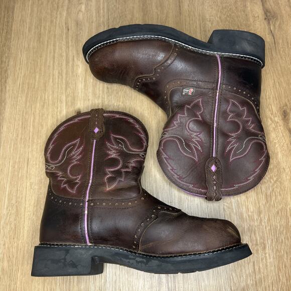 Justin Gypsy Women’s 10 Boots Steel Toe Western Cowgirl Brown Pink Work WKL9980 - Picture 7 of 9